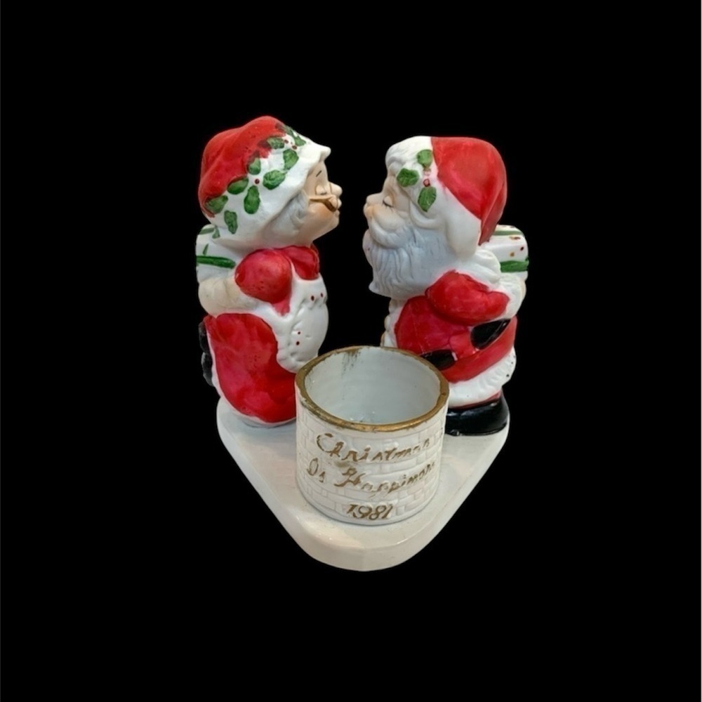 Jasco Christmas Happiness 1981 Figurine Candle Holder Mrs Santa Claus Bisque vtg